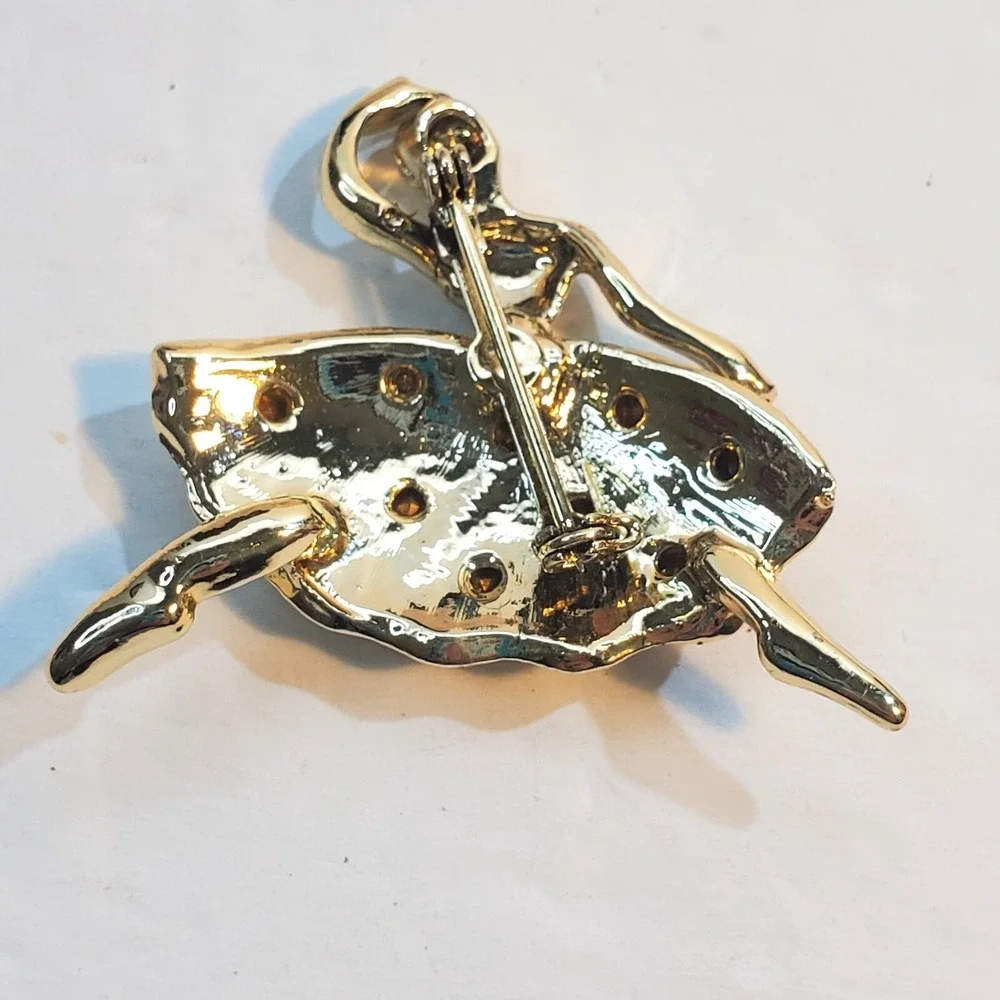 Vtg Gold Tone Textured Skirt Colorful Square Rhinestones Ballerina Brooch Pin
